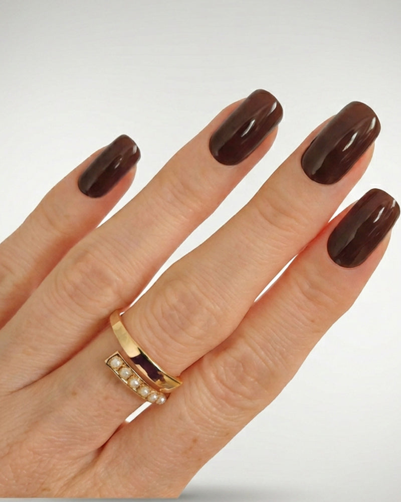 Sheesh Nails – Chocolate – dunkelbraune Nagelfolien mit elegantem Hochglanz-Finish im warmen Schokoladenton. Perfekte Passform und langanhaltender Halt für edle, gepflegte Maniküren und herbstliche Looks.