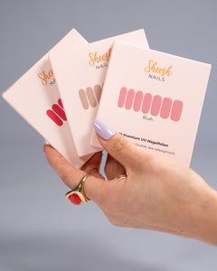 Sheesh Nails – 3er Set – drei stilvolle Nagelfolien-Sets in harmonisch abgestimmten Trendfarben. Perfekte Passform und starker Halt für vielseitige, elegante Maniküren – ideal zum Kombinieren, Verschenken oder für jeden Anlass.