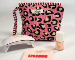 Sheesh Nails Gel Nagelfolien Starter Set Mini mit UV-LED-Lampe, Nail Oil und pinker Leopard-Tasche